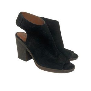 Lucky Brand Black Suede Peep-Toe Block Heel Ankle Boots